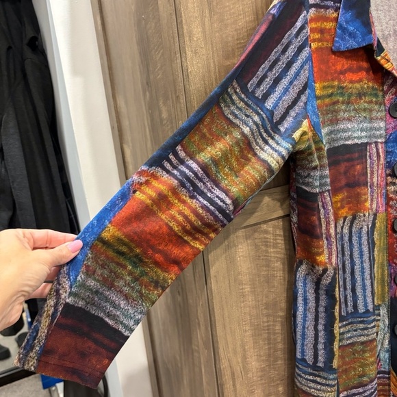 Parsley & Sage Multi Color Button Down Artsy Knit Cardigan/Tunic with Pockets - Picture 5 of 10